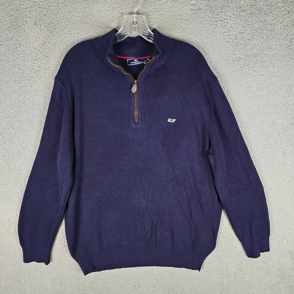 Vineyard Vines Sweater Mens XL Blue 1E001755 Ribbed Quarter Zip Pullover